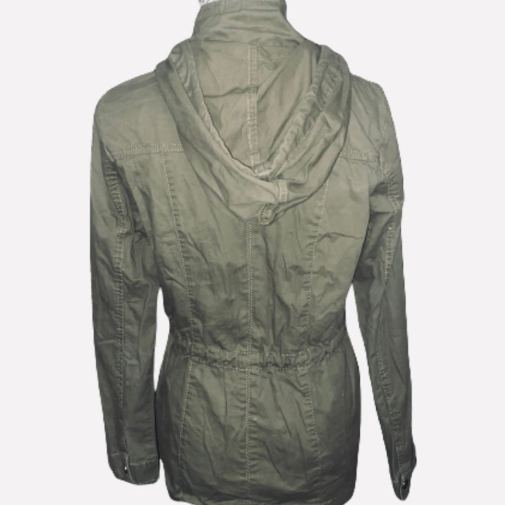 Ashley Brand Small Cargo Olive Green 100% Cotton Full Zip Hooded Utility Jacket - Picture 7 of 11